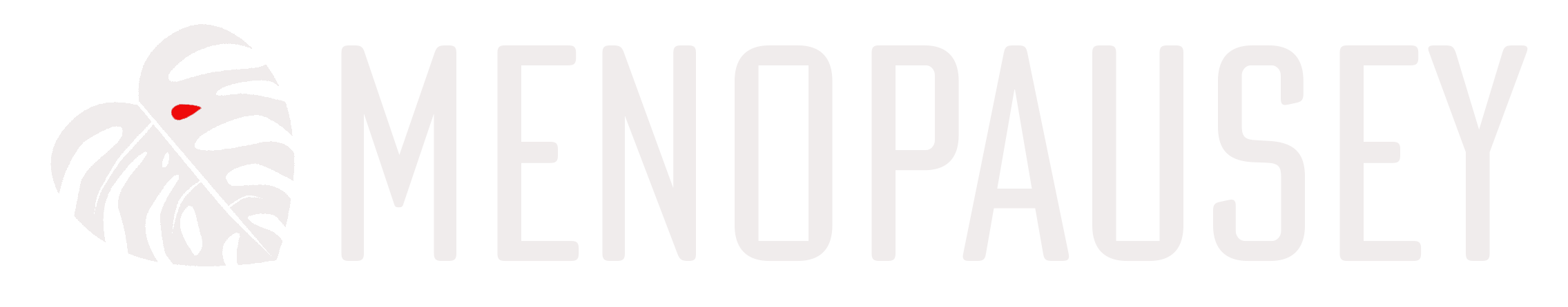 Very light gray Menopausey logo with monstera leaf